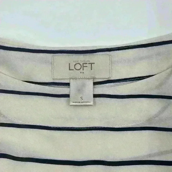 LOFT Women’s Size Small Ivory Black Semi Sheer Blouse 3/4‎ Sleeves Gathered - Picture 7 of 10